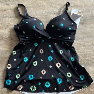 Coco Reef Black and Teal Swim Top
